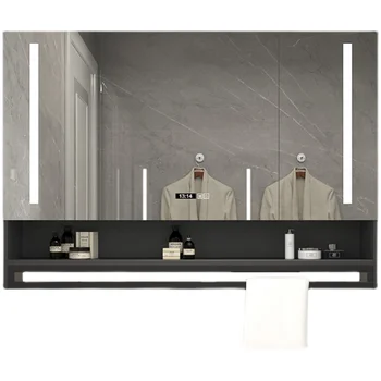 Интеллектуальный зеркальный шкаф для ванной комнаты из массива дерева с отдельным настенным зеркалом для ванной комнаты с подсветкой