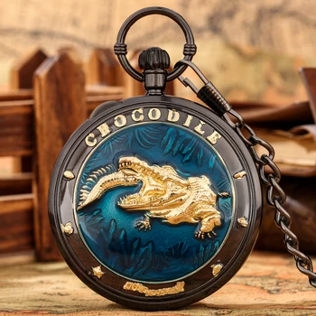 Карманные часы в стиле стимпанк с винтажной музыкой, дизайн с крокодиловым узором, большой размер, кварцевый музыкальный механизм, карманные часы с подвеской на цепочке