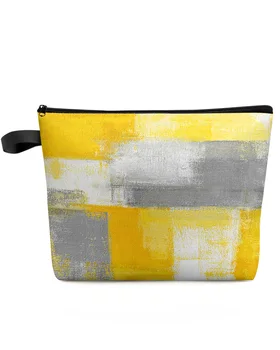 Картина маслом, абстрактная геометрическая желто-серая косметичка, дорожные принадлежности, женские косметические сумки, органайзер, пенал для хранения.