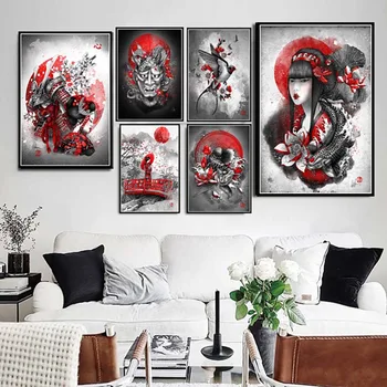 Картины на холсте, украшение дома, Японская живопись Бусидо, настенное произведение искусства, абстрактный плакат в скандинавском стиле с HD печатью, модульный для гостиной