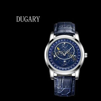 Кварцевые часы DUGARY romantic starry sky водонепроницаемые светящиеся 42 мм Модные деловые наручные часы с кожаным ремешком Relogio Masculino