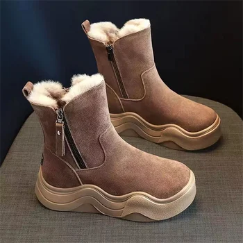 Кожаные зимние ботинки женские новая женская обувь осенью и зимой 2024 года ботинки Martin на платформе и короткие ботинки плюс бархатный хлопок