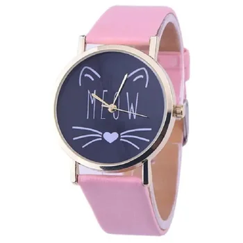 Кожаный Ремешок с Рисунком Кошки Аналоговые Кварцевые Наручные Часы accesorios para mujer модные кварцевые наручные часы reloj mujer elegante