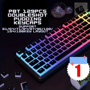 Колпачок для ключей Pudding, 129 клавиш с подсветкой, Высота Oem, материал Pbt, Двухцветный колпачок для клавиш, Совместимость Mx для механической клавиатуры