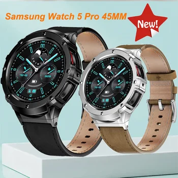 Комплект модов Корпус из нержавеющей стали + кожаный ремешок для Samsung Watch 5 Pro Ремешок-браслет Correa для Samsung Galaxy Watch 5 Pro 45 мм