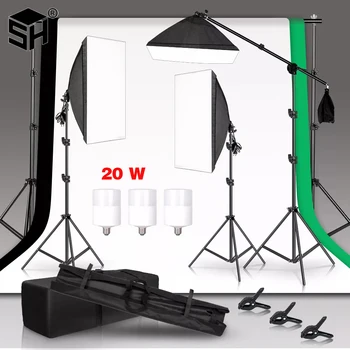 Комплект освещения для фотосъемки с муслиновым фоном размером 2x2 м, подставкой для софтбокса, переносной сумкой, софтбоксом для фотостудии