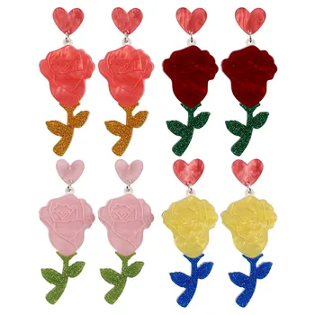 Красочные акриловые серьги в виде сердца из розы для женщин, серьги-капли из смолы сладкого растения, подарок из корейской бижутерии на День Святого Валентина