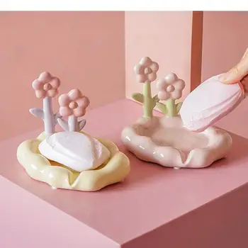 Креативный керамический держатель для мыльницы в форме цветка, украшения, Простой Домашний слив для ванной Комнаты, Полки для мыльниц, Аксессуары для ванной комнаты