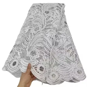 Кружевные ткани с белыми блестками, Африканская кружевная ткань, Высококачественная Нигерийская Французская Тюлевая сетчатая кружевная ткань для свадебного материала
