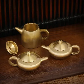 Латунный чайник, полированный мини-чайник, изысканный чайник, фигурка чайника, миниатюрный кувшин для домашнего декора рабочего стола