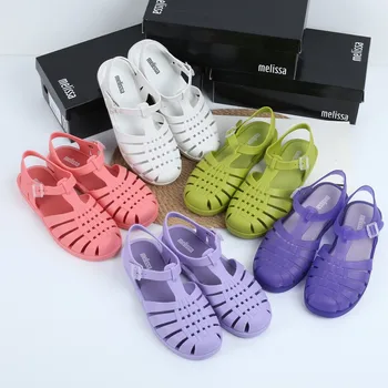 Летние женские модные цыганские сандалии 2022 Melissa Карамельного цвета, желейная обувь, женская Мягкая женская пляжная обувь на плоской подошве, женская SM109