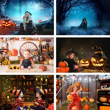 Мехофонд Фон для фотосъемки на Хэллоуин Осенняя ночь с тыквой, детский душ, вечеринка по случаю дня рождения, декоративный фон, реквизит для фотостудии
