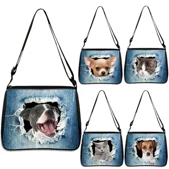 Милая ковбойская сумка через плечо с принтом собаки/кошки, новая Кавайная карманная сумка для собак, женская сумка для подмышек, модная сумка, Регулируемая через плечо, сумка-тоут