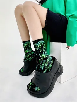 Милые женские носки из хлопка с принтом в стиле ретро, дышащие, с градиентным рисунком, японские модные повседневные осенне-зимние Теплые забавные носки