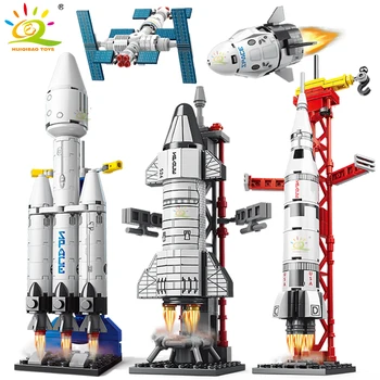 Мини-авиационная пилотируемая ракета HUIQIBAO, Строительные блоки, Космическая аэрокосмическая станция, Кирпичи, Городские Строительные игрушки для детей