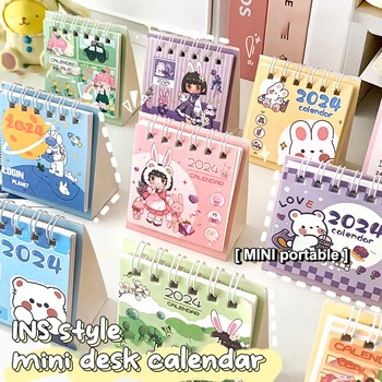 Мини-настольный календарь на 2024 год с милой мультяшной аниме-девушкой, Новогодний календарь, портативный Креативный Календарь, ежемесячное украшение офиса