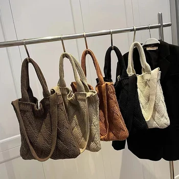 Мода 80-х, винтажная вязаная крючком сумочка среднего размера, лето, Корейская ретро-вязаная квадратная стильная боковая сумка-слинг, сумка через плечо