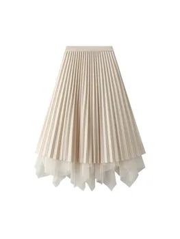 Модная сетчатая юбка с бусинами для ногтей спереди и сзади, повседневная нерегулярная газовая юбка, осенне-зимние юбки средней длины, Новинка 2024 года для женщин