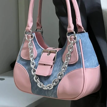 Модная холщовая сумка в стиле пэчворк в стиле ретро, женская сумка контрастных цветов, сумка подмышками, сумка через плечо, сумка на цепочке, сумочка, кошелек