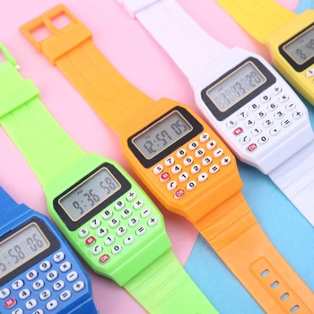 Модные детские силиконовые наручные часы с датой, универсальный детский электронный калькулятор