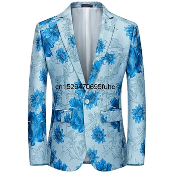 Модный Новый мужской повседневный бутик 2023, Деловой Свадебный ведущий, Тонкий Бронзовый костюм, платье-жакет в цветочек, Блейзеры, пальто
