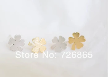 Модный Серебристо-Золотой Клевер с четырьмя листьями, серьги-гвоздики, Зеленые ювелирные изделия Оптом