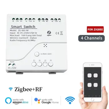 Модуль Tuya Smart Switch, 4 канала, реле Wi-Fi 85-250 В, DIN-рейка RF433, пульт дистанционного управления, работает с Alexa Hub