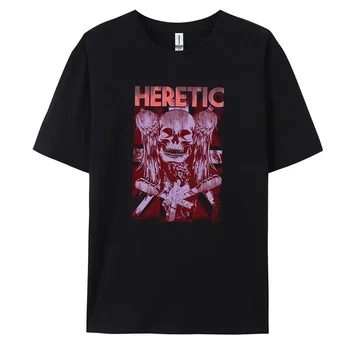 Мужская повседневная футболка Heretic с короткими рукавами и модным принтом из 100% хлопка, футболки оверсайз