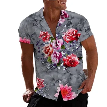 Мужская рубашка с цветочным 3D-принтом 2023, Гавайская тропическая пляжная рубашка с коротким рукавом, Модный топ, Мужская рубашка,