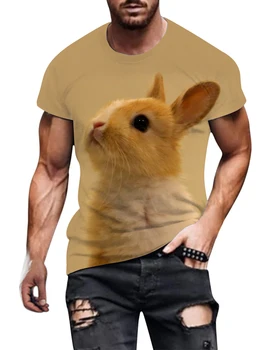 Мужская футболка с 3D-принтом, желтый топ с принтом кролика, Повседневная летняя модная футболка, мужское забавное платье с круглым вырезом, новинка 2023 года
