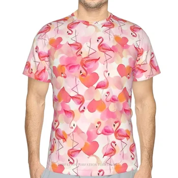 Мужские футболки Love Heart Flamingo с 3D принтом в стиле ретро с короткими рукавами из полиэстера Harajuku, топы с круглым вырезом, уличная одежда