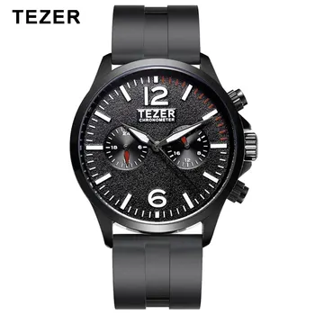 Мужские часы TEZER, модные силиконовые уличные кварцевые водонепроницаемые часы с несколькими циферблатами, деловые для мужчин, 24-часовой стрелочный индикатор