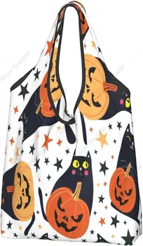Мультяшные сумки для покупок с тыквами и кошками на Хэллоуин Многоразового использования, моющиеся Складные сумки для покупок, сумки для переработки, портативные шопперы