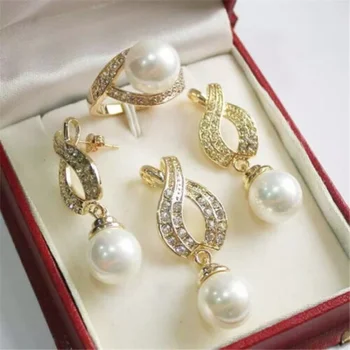 Набор 3 ШТ Женщины 18-Каратное Позолоченное Ожерелье Серьги Кольцо Свадебный Набор Ювелирных Изделий Нефрит