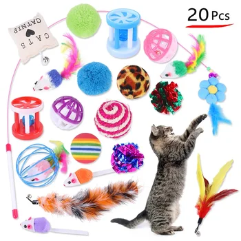 Набор игрушек для котенка DualPet, Комбинированный Набор игрушек для кошек, Игрушка для кошек, Забавная Кошачья палочка, Мышь, Колокольчик, Мяч, набор из 20 предметов