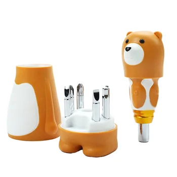 Набор трудозатратных отверток 6 в 1 Дизайн мультяшного медведя Прочный материал Нескользящая ручка для удобного захвата