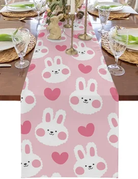 Настольная дорожка с пасхальным розовым кроликом, украшение свадебного обеденного стола, кухонная обеденная скатерть