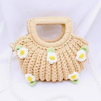  Небольшой хлопок нитки для вязания сумки женщины летняя мода ручной работы дизайнер сумки дамы слоеного цветка пляжная сумка