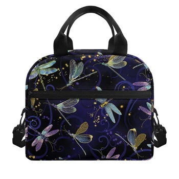 Новая двухслойная сумка для ланча с градиентным рисунком в виде стрекозы для женщин и мужчин, гладкий ремешок на молнии, изысканные и прочные изолированные сумки