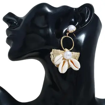 Новая молодежная мода, Ротанговый жемчуг, Морская раковина с резным цветком, Пляжные серьги, женские богемные украшения для вечеринок