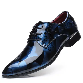 Новая популярная Повседневная Мужская Обувь с блестящим королевским синим принтом, Формальные Оксфорды на плоской подошве, Свадебные вечерние модельные туфли Sapato Social Masculino