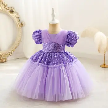 Новое детское платье принцессы из тюля с блестками, выпускные вечерние платья для новорожденных, детские свадебные бальные платья от 6 м до 4 лет