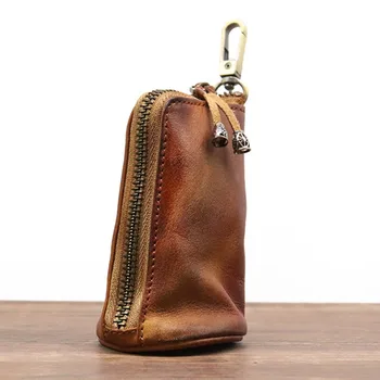 Новое поступление, мужская сумка для ключей из натуральной кожи, брелок для ключей, модная домашняя сумка для хранения на молнии, двойная сумка для ключей, автомобильная сумка для мужчины