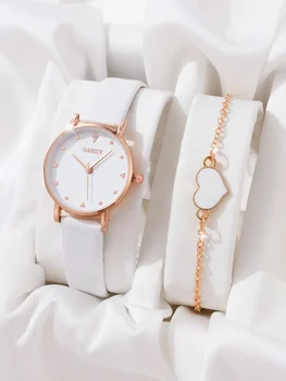 Новые 2шт Роскошные модные женские часы с ремешком из искусственной кожи, женские кварцевые наручные часы, браслет из сплава со стразами для дам в подарок