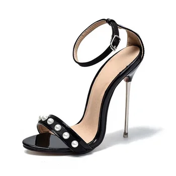 Новые дизайнерские Женские босоножки на высоком каблуке с жемчужным украшением, металлические туфли на высоком каблуке с вырезами на лодыжках, Сексуальные сандалии-гладиаторы, Летняя обувь