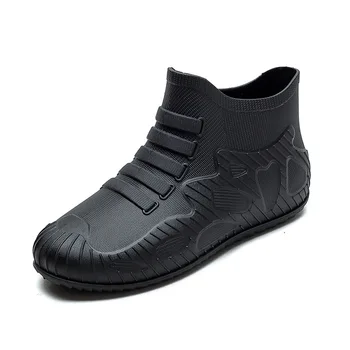 Новые мужские непромокаемые ботинки из ПВХ, водонепроницаемые короткие мужские непромокаемые ботинки, уличная мужская водонепроницаемая обувь без застежки, резиновые сапоги