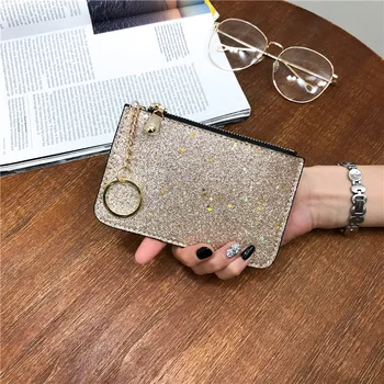 Новый модный короткий мини-кошелек с блестящими пайетками для женщин, универсальный портативный ультратонкий держатель для карт, сумка для удостоверения личности, кошелек для ключей и монет, мешочек