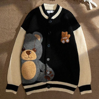 Новый Ретро Женский свитер с медведем, вязаный форменный свитер, Кардиган, Зимний Свободный модный топ, женская куртка, свитер в стиле Харадзюку