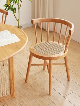 Обеденный стул из массива дерева, домашний письменный стул, стул из красного дуба, стул для учебы, ротанговый стул, стул в японском стиле со спинкой, стул ins