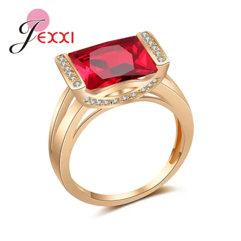 Обручальное кольцо для женщин, Классическое, большое, прозрачное, Красный Кубический цирконий, Розовое золото, модные украшения, Женские кольца, Австрийский хрусталь